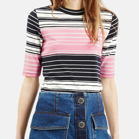 Topshop Tops - Topshop Striped Knit Elbow Sleeve Tee